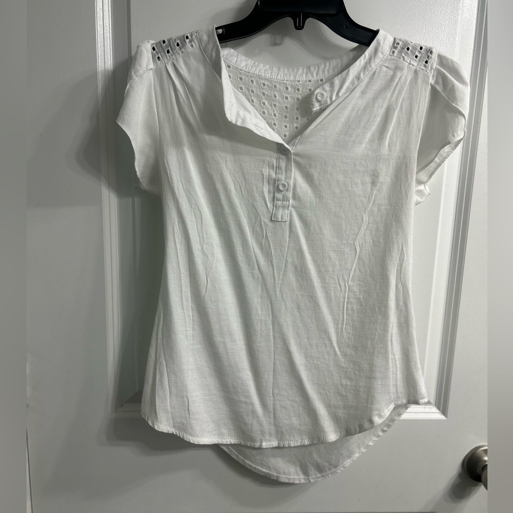 White Eyelet Detail Women's Top